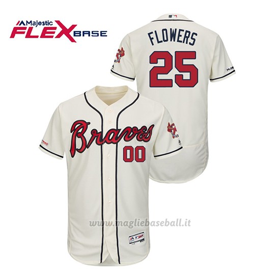 Maglia Baseball Uomo Atlanta Braves Tyler Flowers 150th Aniversario Patch Autentico Flex Base Crema